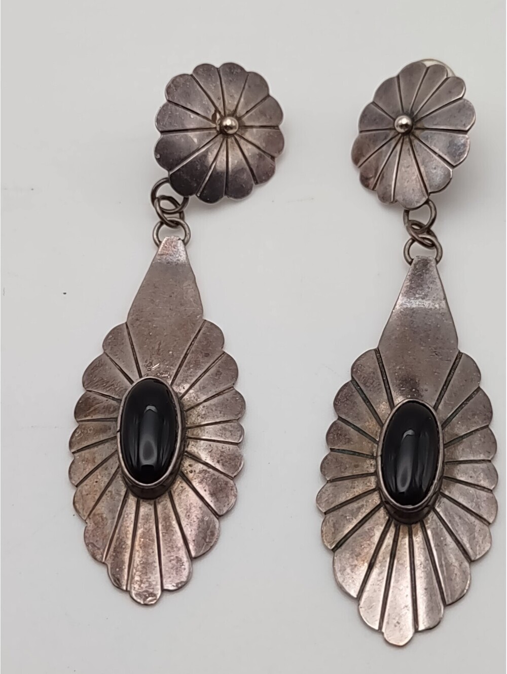 Nakai Navajo Sterling Silver Black Onyx Concho Earrings Vtg